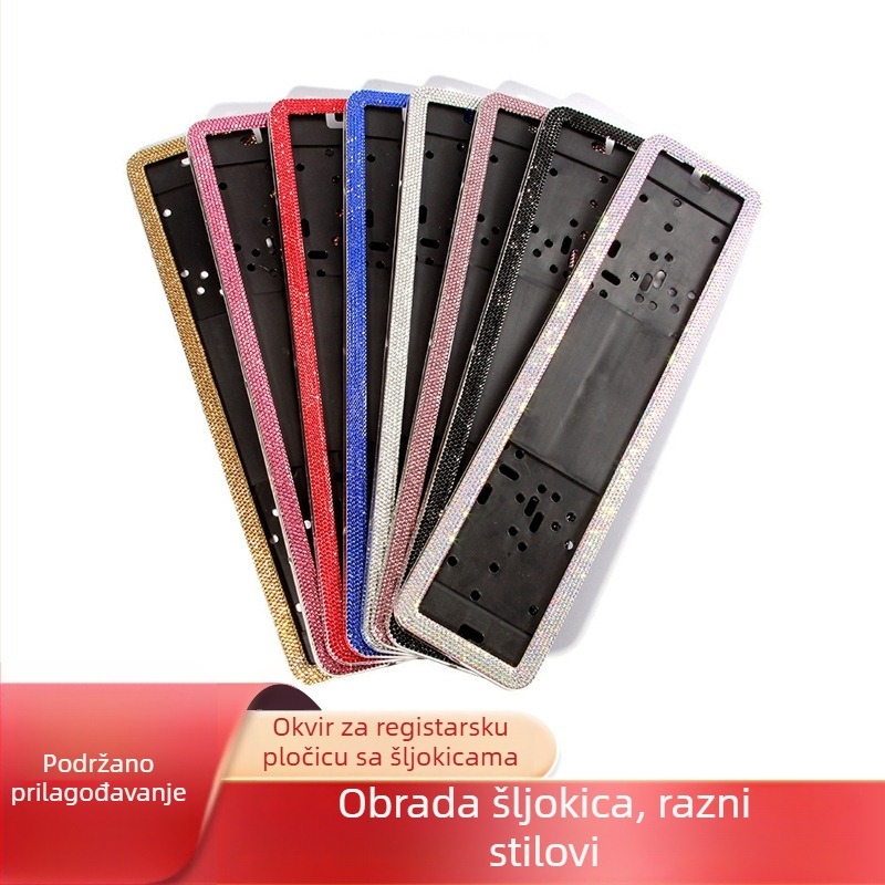 Rama za registarsku oznaku od nehrđajućeg čelika, europskog stila, s akrilnim kristalima, za sedan, 53×13 cm