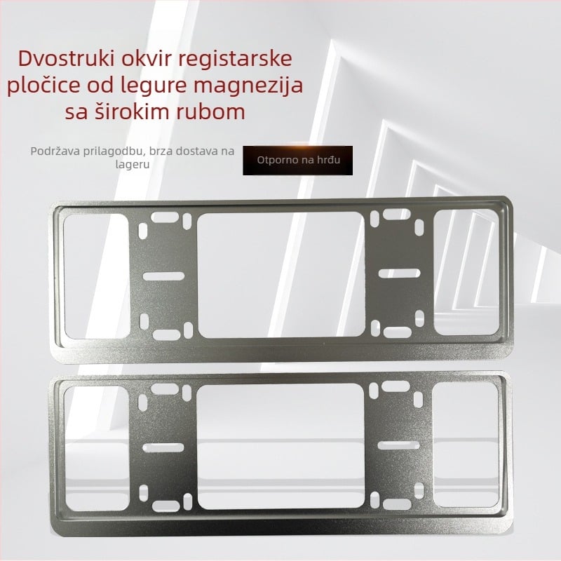 Dvoslojni zatvoreni okvir za registarsku pločicu s tračnim tipom pričvršćivanja od aluminijske legure, gravirana naljepnica, za automobile i električna vozila