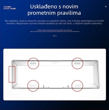 Deblji okvir za registarsku pločicu od magnezijske legure, crna oksidirana završna obrada, jednostavan i elegantan dizajn