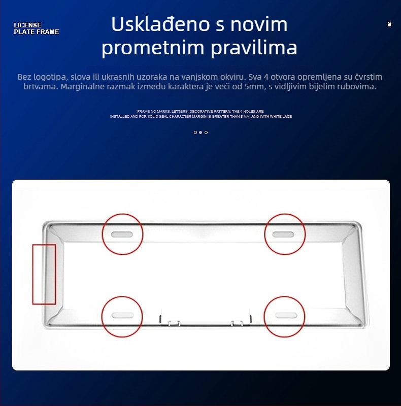 Deblji okvir za registarsku pločicu od magnezijske legure, crna oksidirana završna obrada, jednostavan i elegantan dizajn