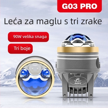 90W LED svjetlo za maglu za automobil, 3-inčni objektiv, vodootporno, trobojne boje, daleka i bliža zraka, dvostruka leća