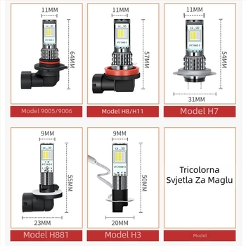 Novi model LED prednja svjetla za maglu, vodootporna, trobojne boje, kompatibilno s H7/H11/881/9006