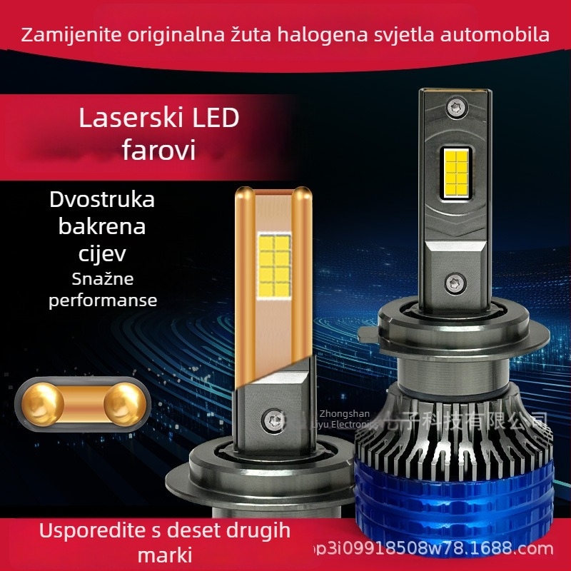 Automobilska LED prednja svjetla visokog sjaja s dvostrukim bakrenim cijevima, ultra jaka prednja svjetla za niski i visoki snop, kompatibilni H4/H7/H11
