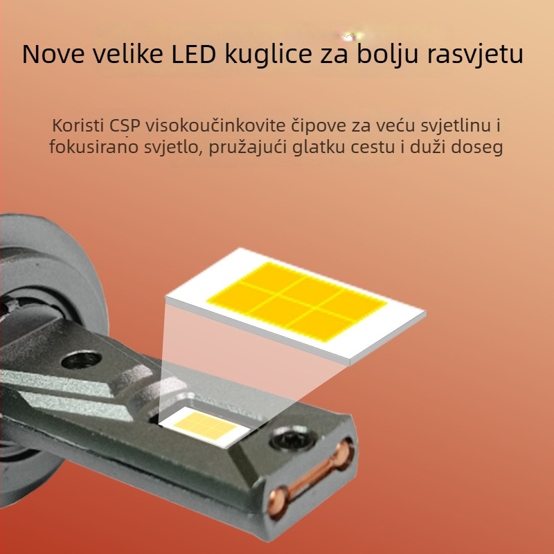 LED far automobila, visoka snaga 200W, 9-36V, s jednom bakrenom cijevi, kompatibilan s H1/H7/H9/H4/9012/9006/9005