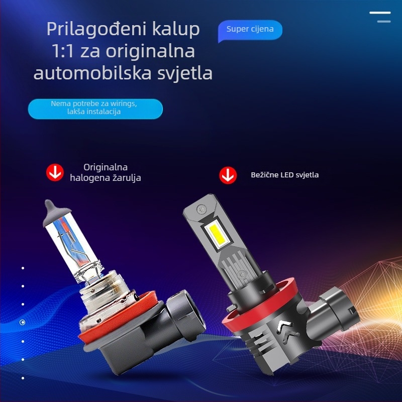 LED prednja svjetla za auto, izravno spojena, 50W, 12V, IP68, kompatibilno s H1/H7/H11/H4/9005/9006/9012