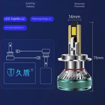 Jiudun J6 LED auto far za kratki i dugi snop, kompatibilan s H13, 9004, H16, D2H; 70W; 12-84V; 14000 lm; IP68; 50000 h