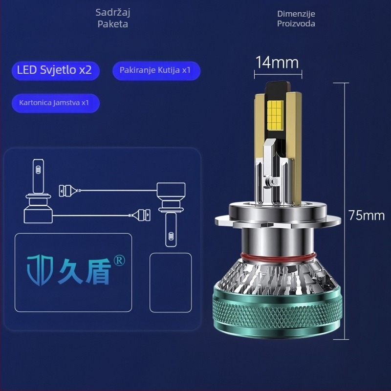 Jiudun J6 LED auto far za kratki i dugi snop, kompatibilan s H13, 9004, H16, D2H; 70W; 12-84V; 14000 lm; IP68; 50000 h
