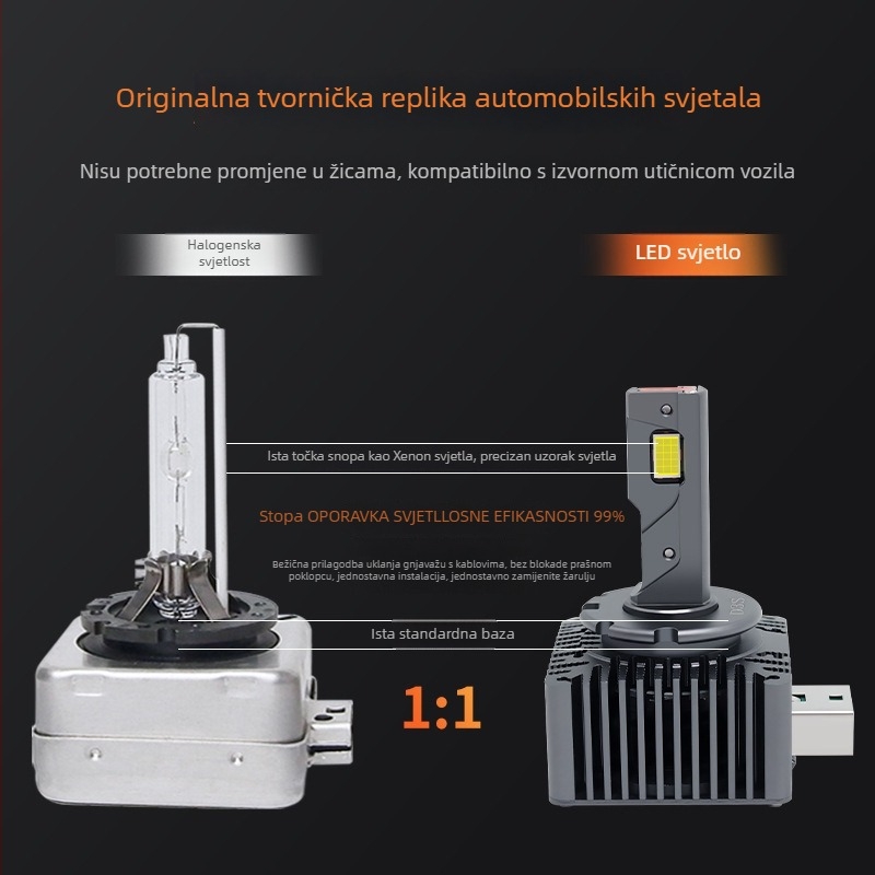 LED prednja svjetla s dvostrukim bakrenim cijevima, D1S/D2S/D3S/D4S, 35W/45W, 6000LM, 12V