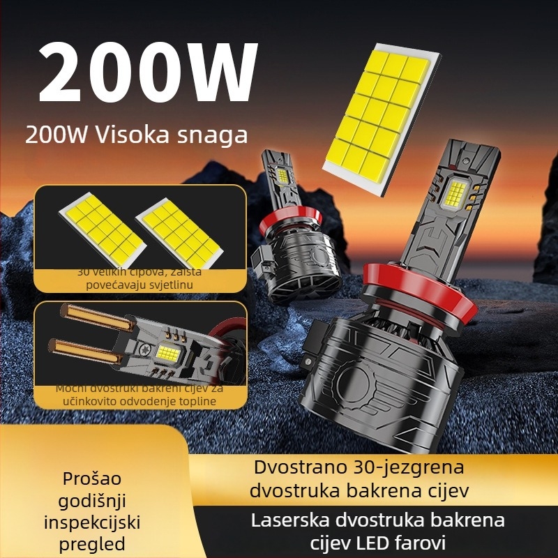 LED automobilska svjetla 200W visoke snage, 30 jezgren LED, H4/H7, cinkova legura, CANBUS dekodiranje