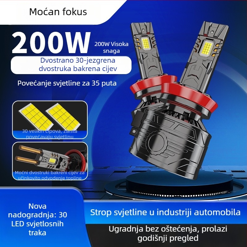 LED automobilska svjetla 200W visoke snage, 30 jezgren LED, H4/H7, cinkova legura, CANBUS dekodiranje