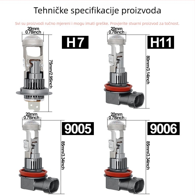 M01R LED prednje svjetlo za automobile i motocikle, inline integrirana H7 leća, kompatibilna s 9005/9006, IP67, 9-36V