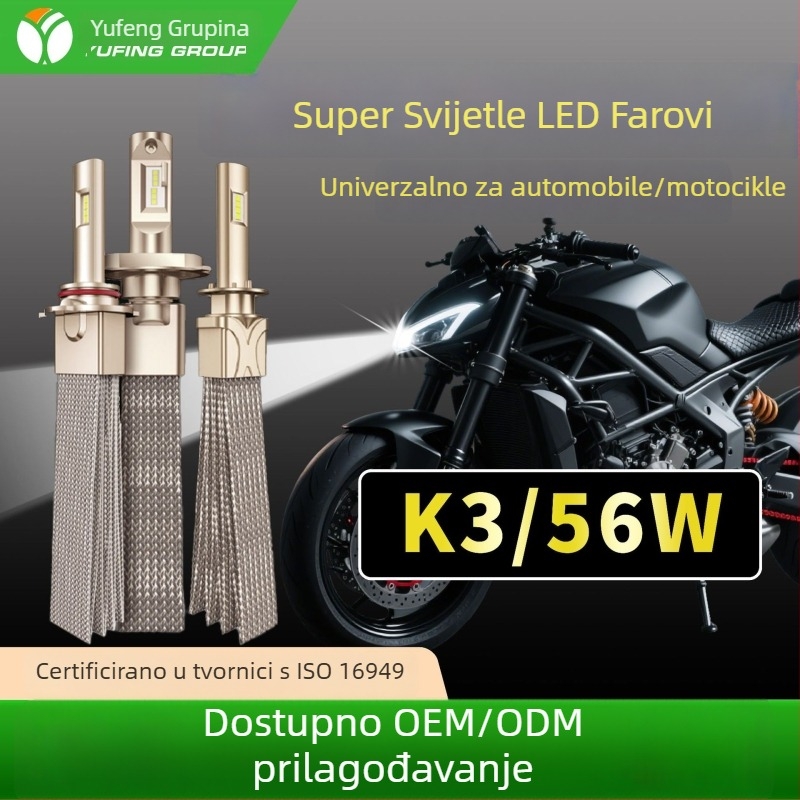 Univerzalna LED glavna svjetla za automobil, model K3, kućište od avionskog aluminija, 56W, 12-24V, 3000lm