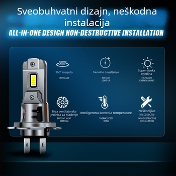 Automobilska LED prednja svjetla M7-H7, dvostruka strana, 8 LED dioda, 55W, 12–24V, CSP3570, IP68, 29800 lm