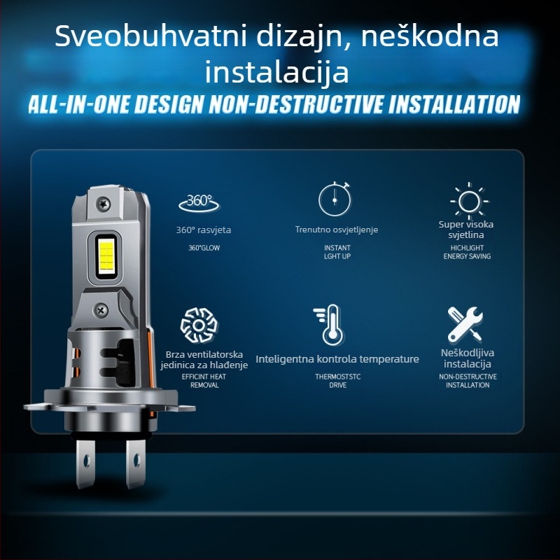 Automobilska LED prednja svjetla M7-H7, dvostruka strana, 8 LED dioda, 55W, 12–24V, CSP3570, IP68, 29800 lm