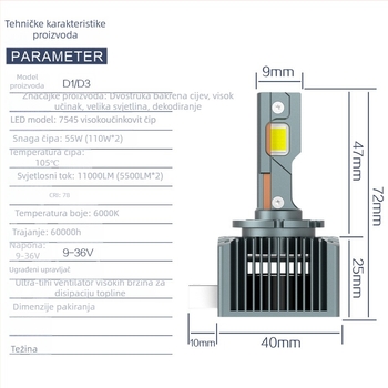 D2S leća LED prednja svjetla s dekodiranjem, 55W, 12/24V, IP68, 5500LM, 7040 visokoučinkovite LED diode