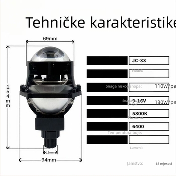 Laser LED far za automobil s dvostrukim osvjetljenjem i dvostrukim lećama (65W, 12V, IP68, 13200 lm, 50000 h)