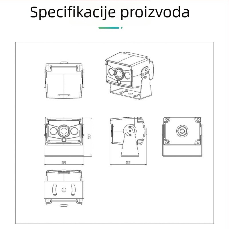 Tolatna kamera za vozila s DMS asistiranim vođenjem, 12V, 5.0 MP, Analogno/HD/AHD signal, prilagodljivi kut 70° vodoravno / 50° okomito, kompatibilno sa svim modelima