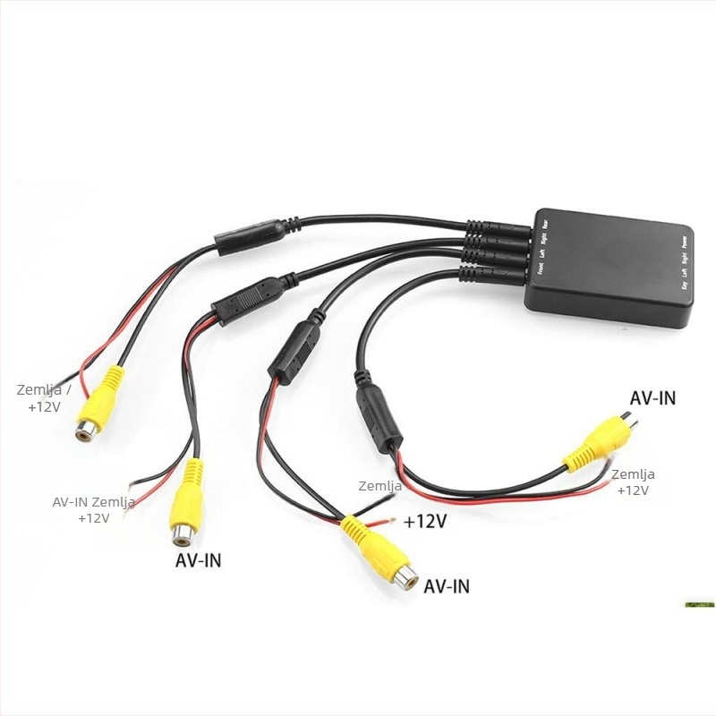 POLARLANDER 4-kanalni pretvarač za 360° panoramsku automobilsku kameru s upravljačkim prekidačem za vizualizaciju unazad, ABS kućište, 12V