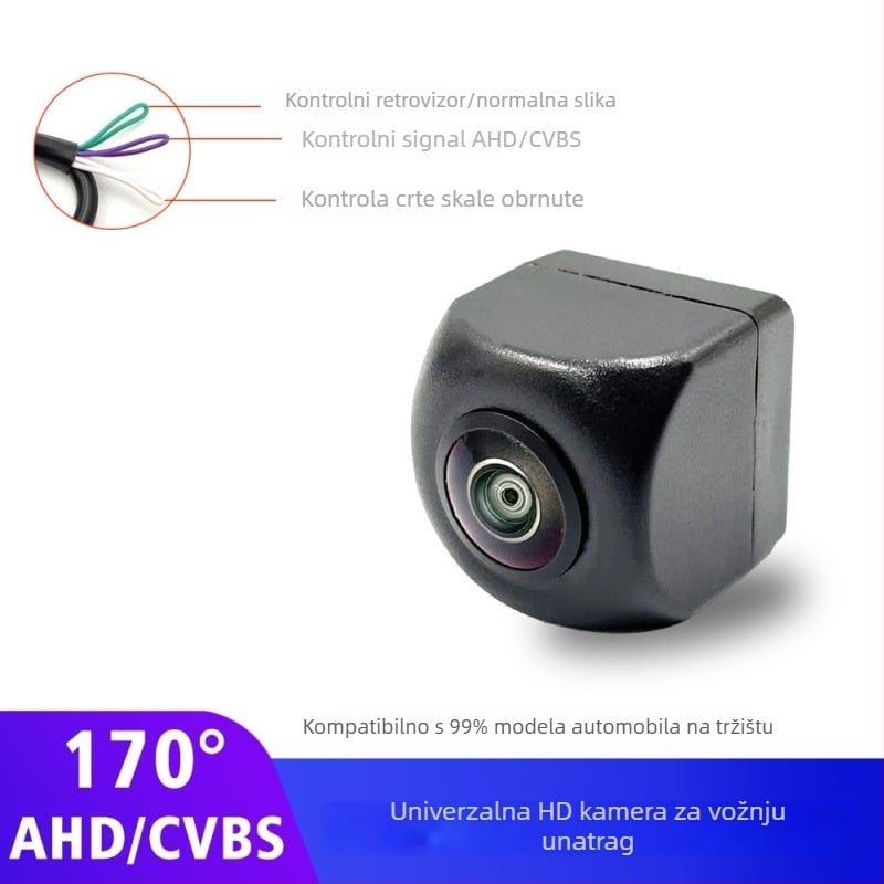 Kamera za stražnje vođenje automobila s prebacivanjem AHD/CVBS, riblje oko širokokutni objektiv, 170° kut gledanja, 1280x720 rezolucija, 12V napajanje, model FY03
