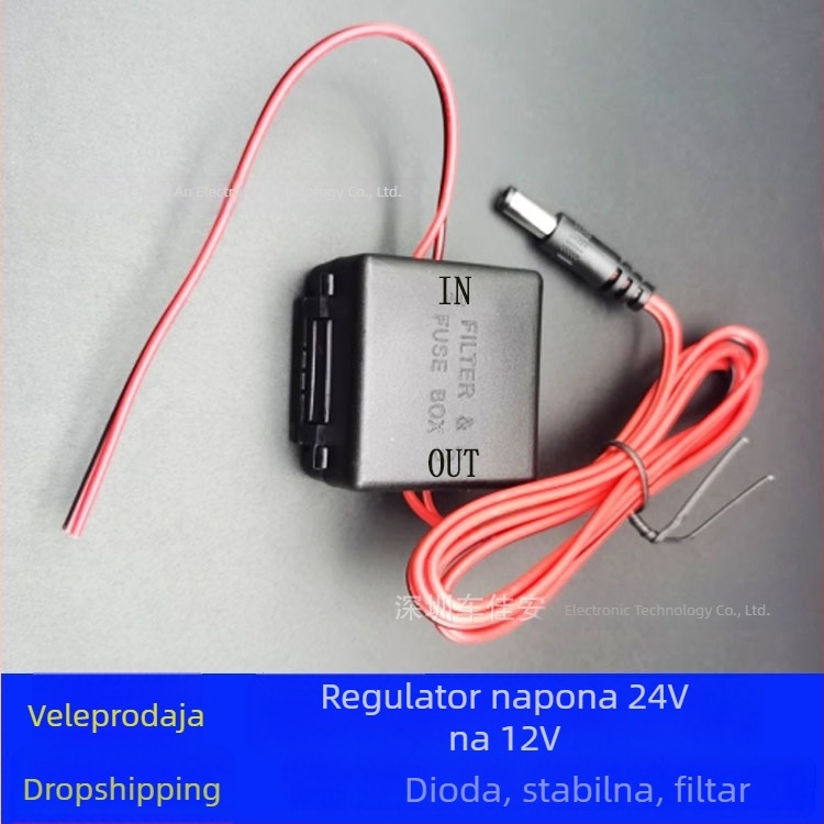 Univerzalni regulator napona 24V na 12V za kamionsku stražnju kameru i dash cam, izlaz 3A