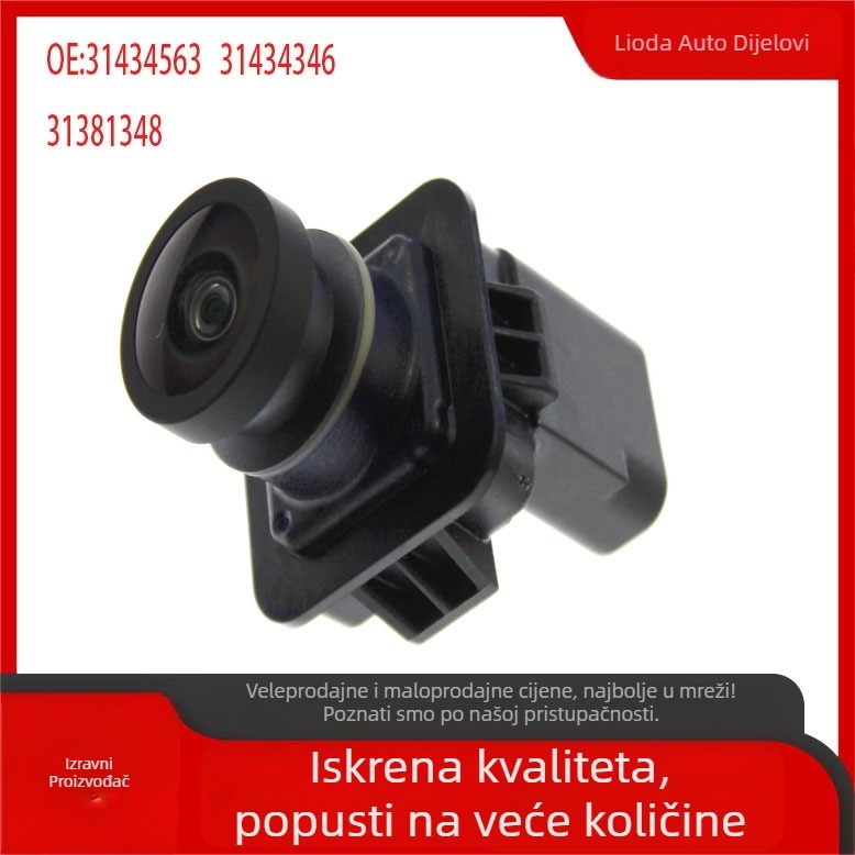 Zadnja kamera Volvo S60/XC60/XC90, modeli 31434563 i 31434897, napajanje 12V, kut gledanja 170°, rezolucija 480x600, plastično kućište.