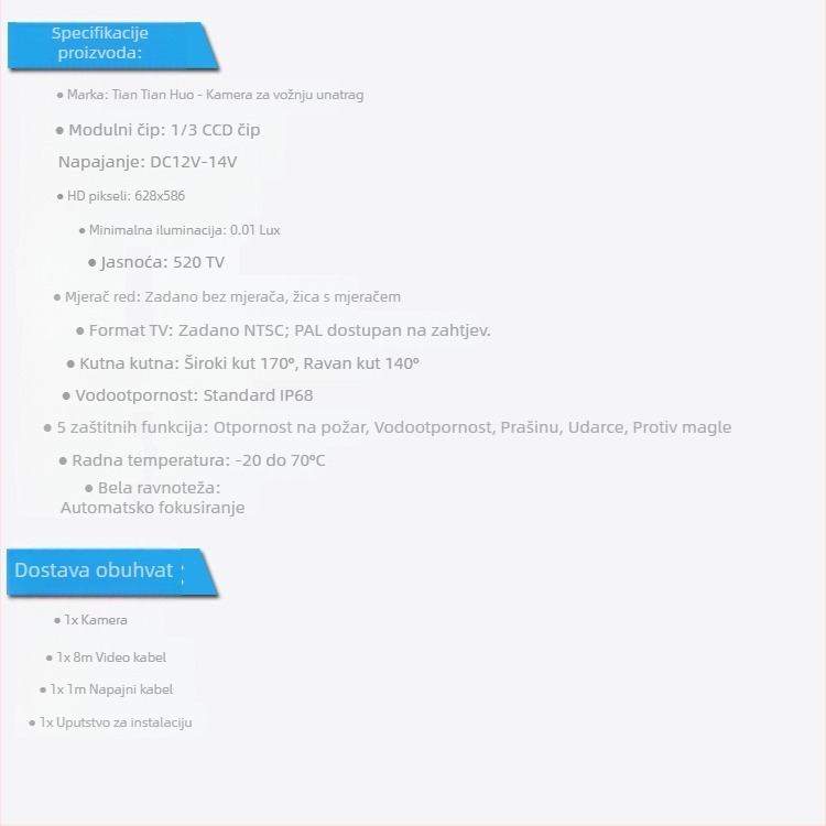 Kamera za vožnju unatrag s visokim svjetlom kočnice za Mercedes-Benz Vito W639/W447 (Model 7244), 12V, NTSC, Razlučivost 628x586, Kut prilagodljiv