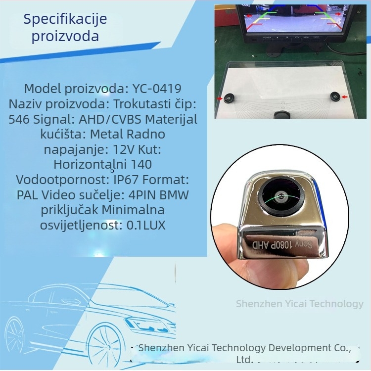 Kamera za vođenje unatrag automobila, 1080P, CVBS/AHD, 180° podešavanja, metalno kućište, YC0419