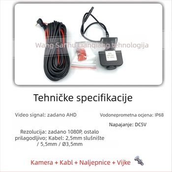 WDR široka dinamička auto dash kamera s stražnjom kamerom – 1080P, 140°, AHD, bez zaslona, 5V napajanje