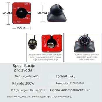 Kamera punog boja za mrtvu zonu, desna pomoćna zona, AHD streaming kamera-rekorder, 360° noćni vid sa zvjezdanim sjajem