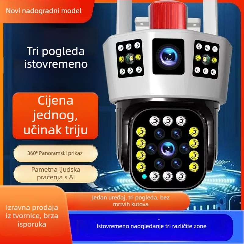 Vanjska kamera za nadzor s tri leće, WiFi i 4G, 1080p infracrveno noćno vidjenje, 3,6 mm objektivi, 2 MP senzor