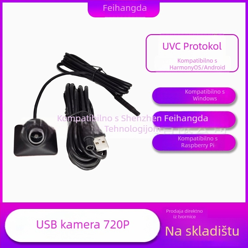 USB kamera za automobil bez upravljačkog programa za mrtvi kut, 720P široki kut, UVC protokol, 5V napajanje, 110° vidno polje