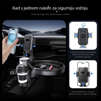 Mien Letu auto držač za čaše s pladnjem, univerzalna snap-on montaža, držač za telefon i organizator hrane i pića