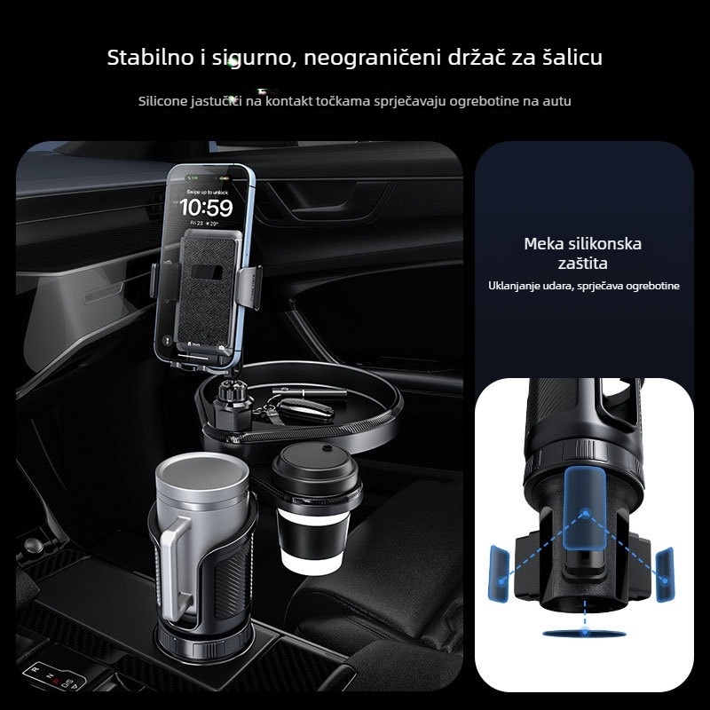 Mien Letu auto držač za čaše s pladnjem, univerzalna snap-on montaža, držač za telefon i organizator hrane i pića