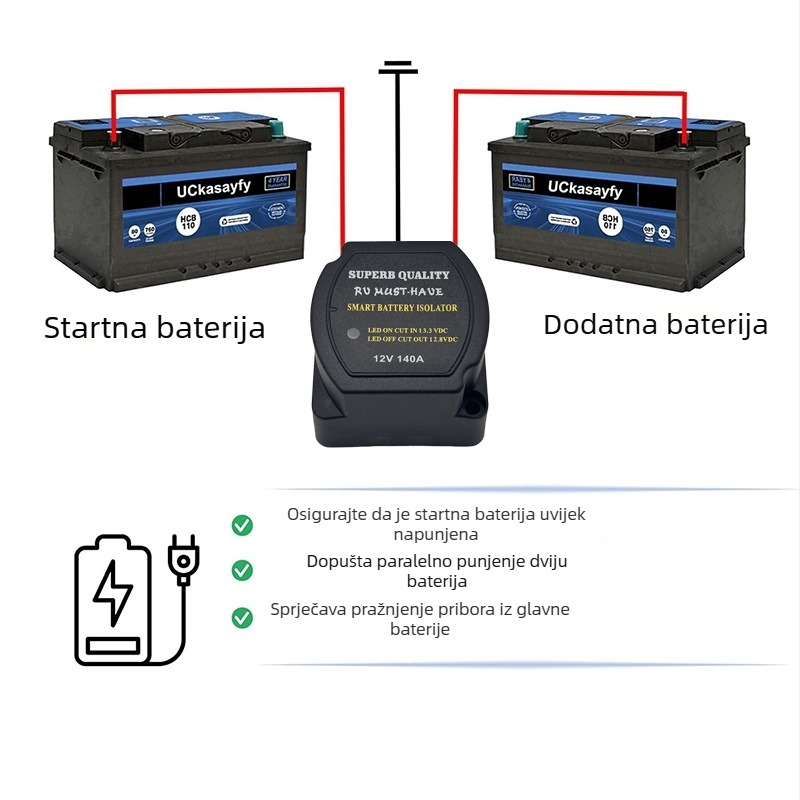 Dvostruki izolator baterije za auto/jahtu/RV/brod – 12V 140A Inteligentni upravljač baterija AF2831, VSR modificirani relej