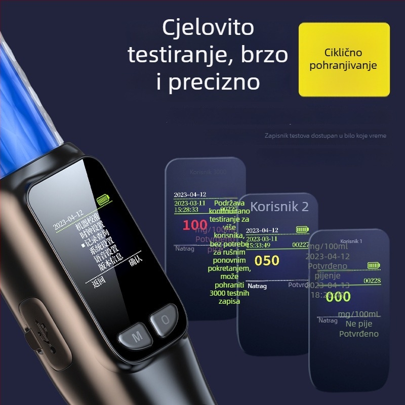 Bezkontaktni prijenosni tester alkohola iz daha, visokosenzitivni detektor alkohola za otkrivanje vožnje pod utjecajem alkohola