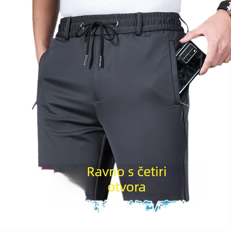 Muške casual hlače s fleece podstavom, ravni kroj – visok pas, zip, prugasti pleteni materijal