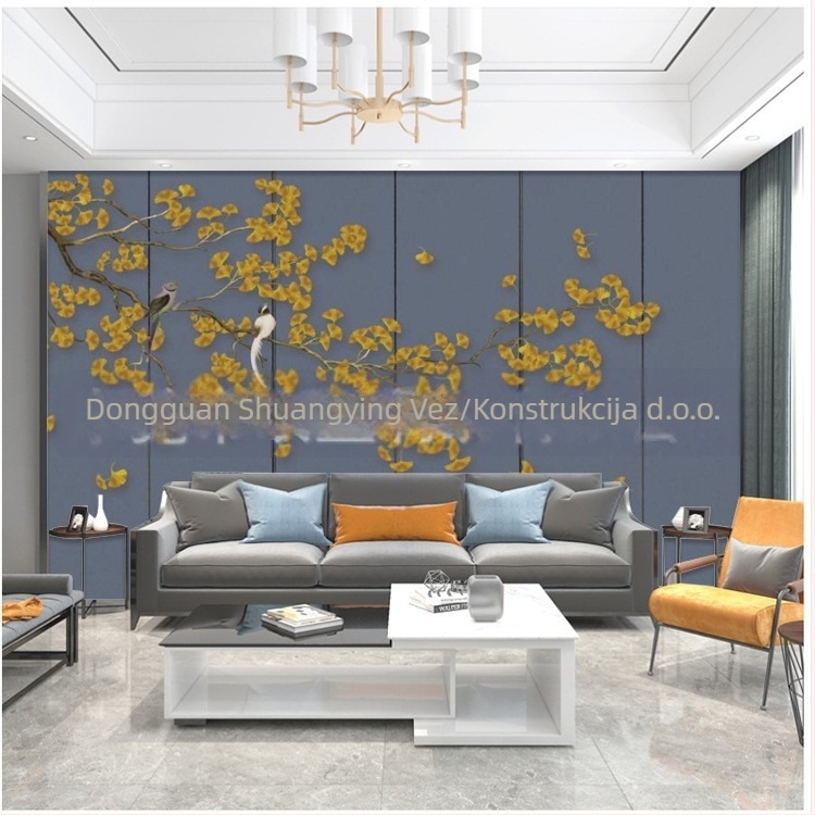 Novi kineski stil zidni umjetnički panel — krajolik s pivonijom, umjetna koža, mogućnost prilagodbe, branda Gold Balance