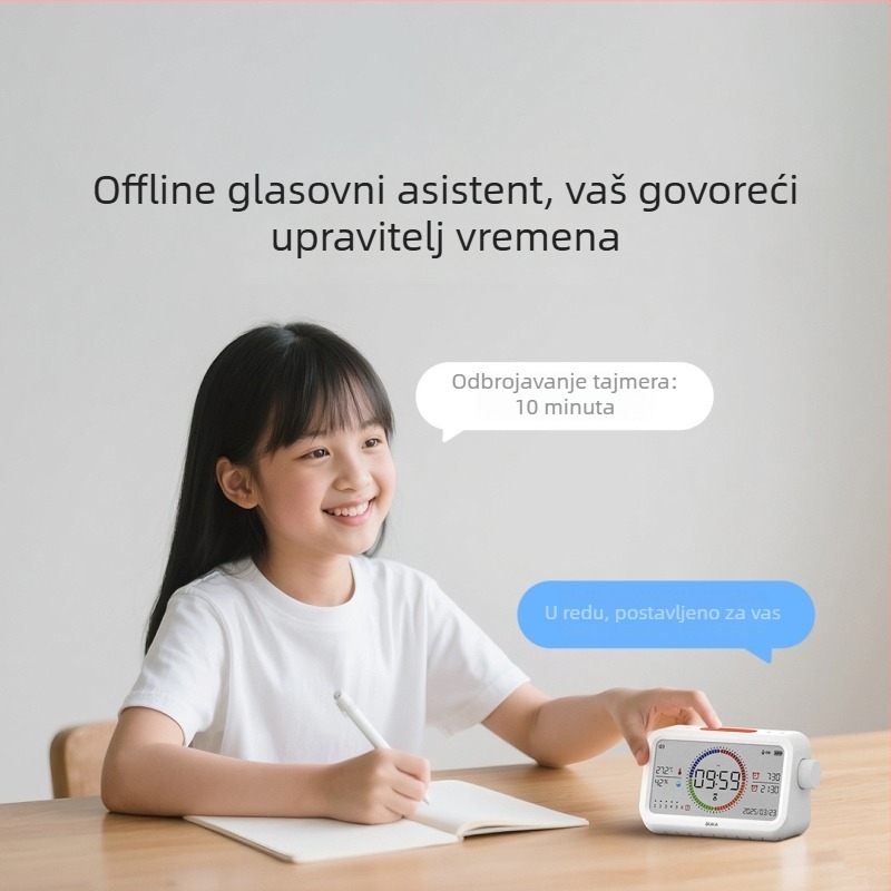 Duke višefunkcijski elektronički sat s alarmom, termometrom i higrometrom; LED zaslon s analognim pokazivačem i digitalnim prikazom; kvadratni oblik; napajanje baterijama; pogodno za spavaću sobu, studij i ured