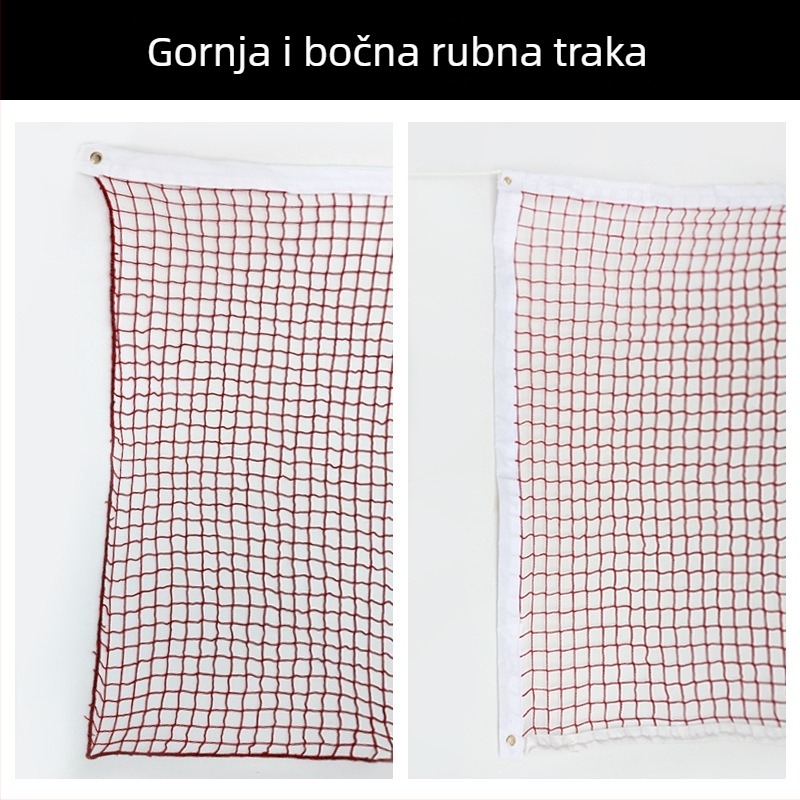 Prijenosna mreža za badminton za unutarnju i vanjsku upotrebu – standardno natjecanje i trening; veličina mreže: 1.8×1.8 cm, 2.0×2.0 cm, 2.5×2.5 cm; užad: PE/nylon; Xu Rui