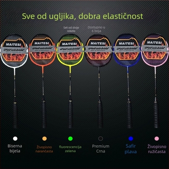 Raketa za badminton od karbonskih vlakana, ultralagana, ravna drška, težina 75–79 g, vlakna od svile