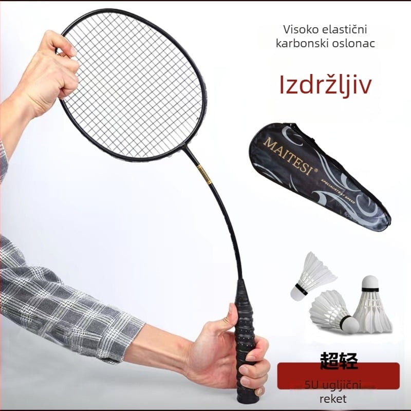 Raketa za badminton od karbonskih vlakana, ultralagana, ravna drška, težina 75–79 g, vlakna od svile