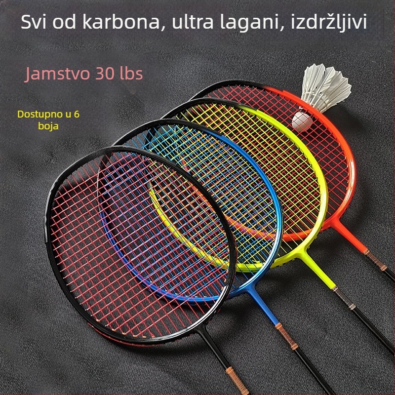 Raketa za badminton od karbonskih vlakana, ultralagana, ravna drška, težina 75–79 g, vlakna od svile