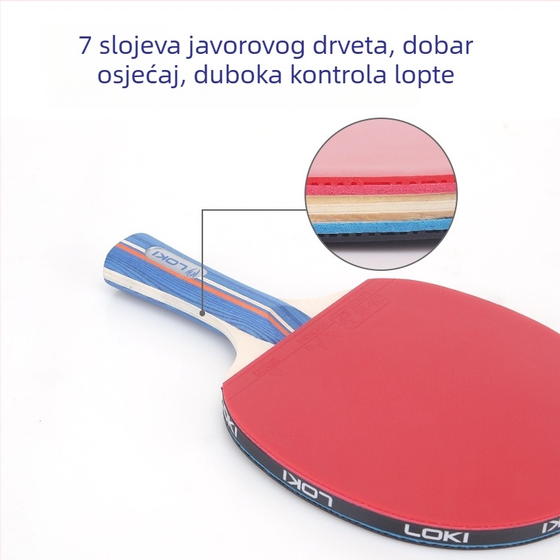 Set ping-pong raketa s daskom od topole, reverse-glue guma, raketa s pravim udarcem, tiskano logo, mogućnost prilagođavanja