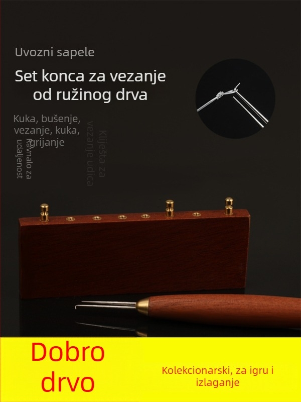 Ručno izrađeni set čvorova od crvenog drveta, nehrđajući dvostruki igle, mjerač razmaka između linije i udice te alat za vezivanje udice.