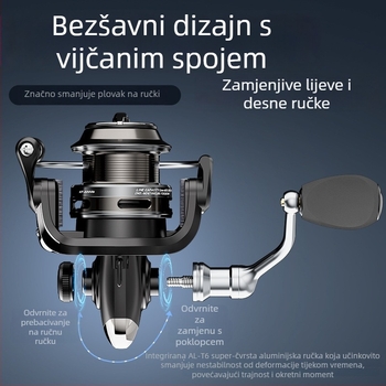 ASHCONFISH spining kolut za lov na mamce, metalna konstrukcija, zamjenjiva ručica lijevo/desno, 7+1 ležajeva
