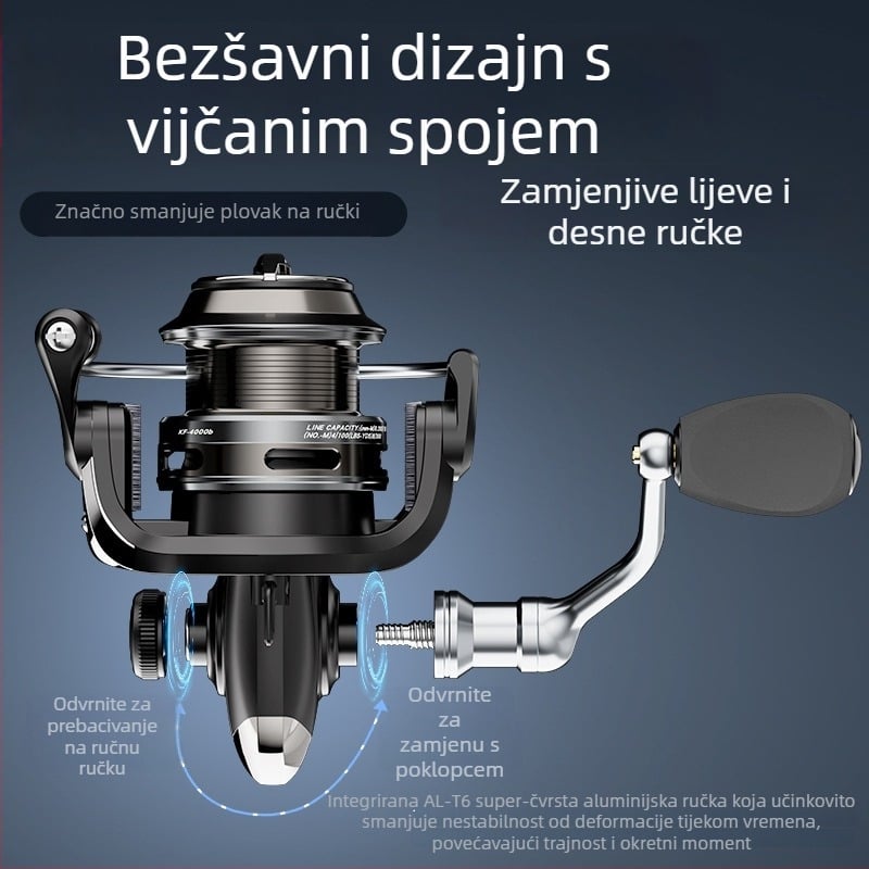 ASHCONFISH spining kolut za lov na mamce, metalna konstrukcija, zamjenjiva ručica lijevo/desno, 7+1 ležajeva