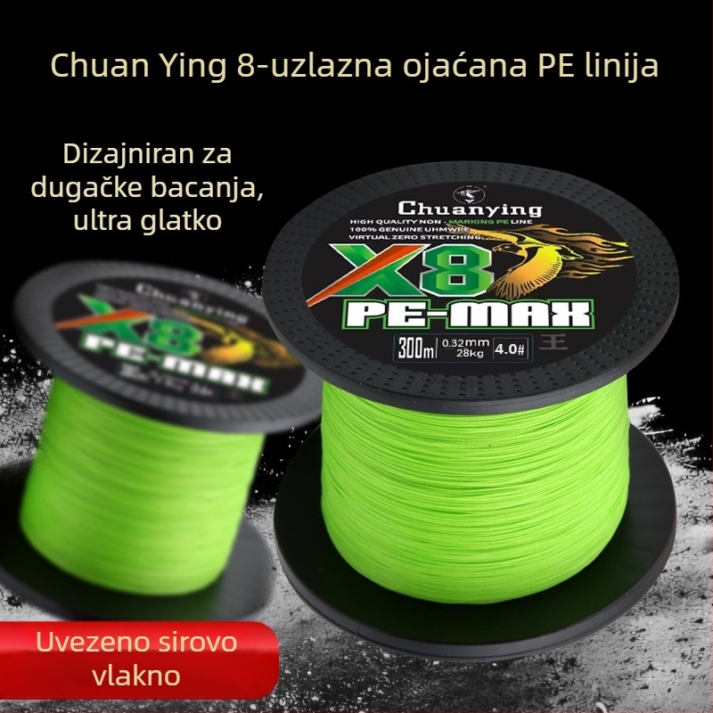 Boat Eagle 8-struk ojačana PE glavna linija za lov s mamcima, glatka, otporna na abraziju, dugi domet bacanja