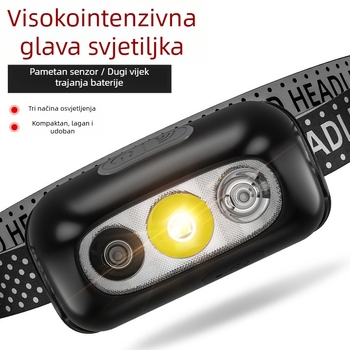 LED čelna lampica — ultra lagana, punjiva, 5W, baterija 14500 (400mAh), domet do 50 m, za kampiranje i noćnu vožnju biciklom
