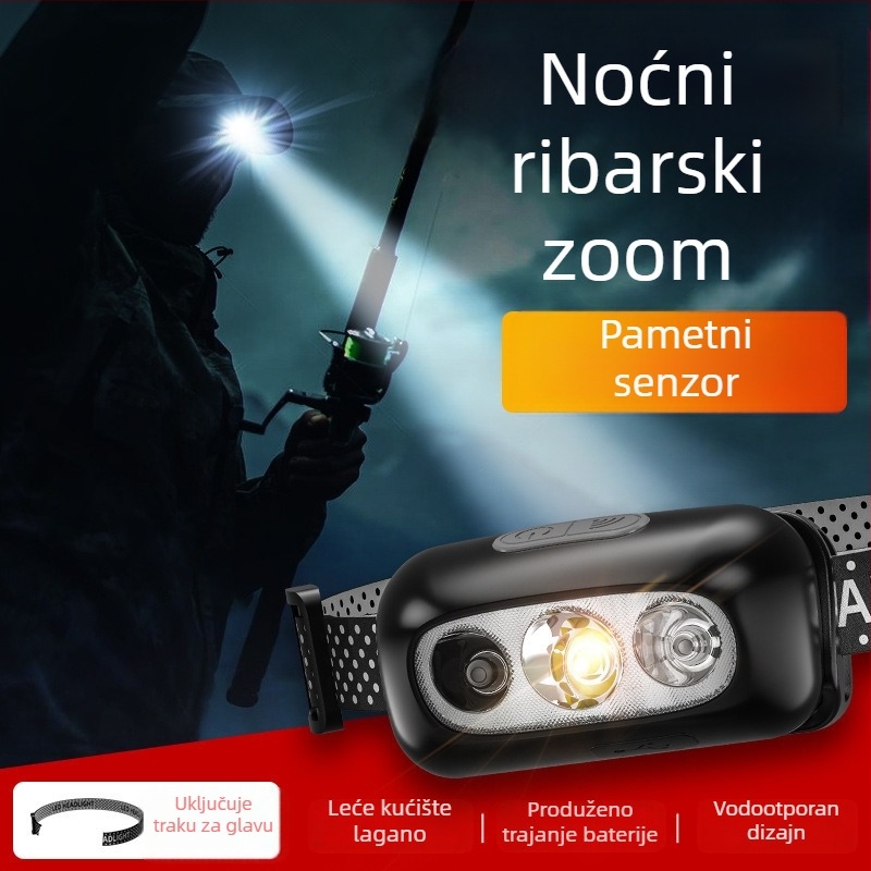 LED čelna lampica — ultra lagana, punjiva, 5W, baterija 14500 (400mAh), domet do 50 m, za kampiranje i noćnu vožnju biciklom