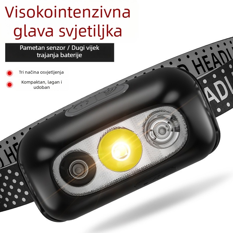 LED čelna lampica — ultra lagana, punjiva, 5W, baterija 14500 (400mAh), domet do 50 m, za kampiranje i noćnu vožnju biciklom